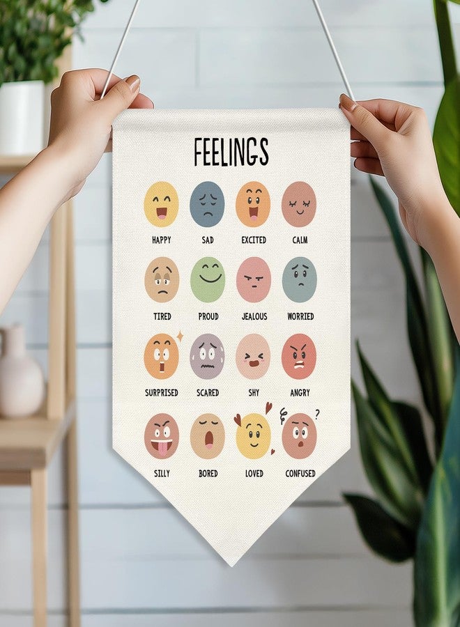 ZTGDA Feelings Chart Canvas Wall Banner,Emotion Recognition Hanging Poster for Kids, Classroom, Therapy, or Homeschool, Educational Emotions Visual Aid with Wooden Rod, 11x16 inch(KD09) - Image 3
